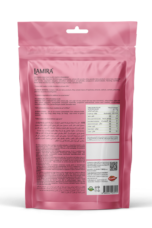 Lamira Dondurularak Kurutulmuş Çilekli Sütlü Çikolata Kaplamalı 80G