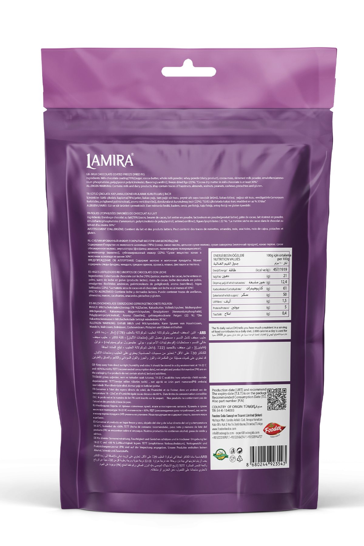 Lamira Dondurularak Kurutulmuş İncir Dilimli Sütlü Çikolata 80G